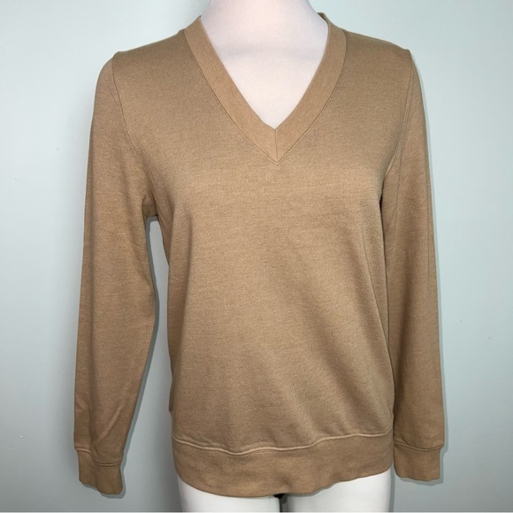 J. Peterman Classic Camel / Tan Long Sleeve V-Neck Sweater Cotton Blend Size S
